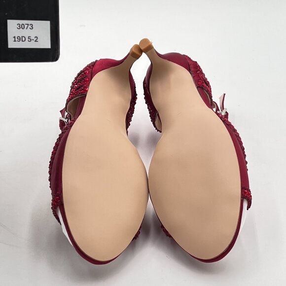 XYD Wine Chic Peep Toe D'Orsay Low Heel Rhinestone Stud Ankle Strap Sandals - Picture 7 of 8